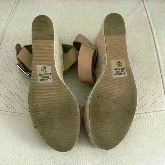 Tan Wedge Sandals with Ankle Strap - Picture 7 of 7